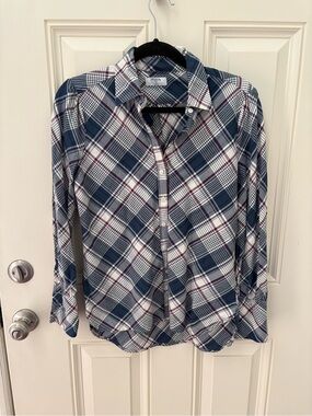 Untuckit Women's Blue Plaid Long Sleeve Shirt Size 2